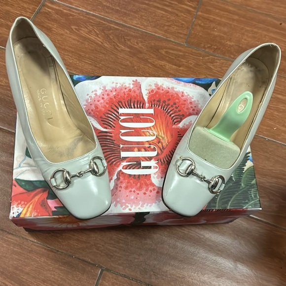 Gucci Stunning Green Leather block heel pumps  dress shoes Sz 37C - Picture 1 of 10